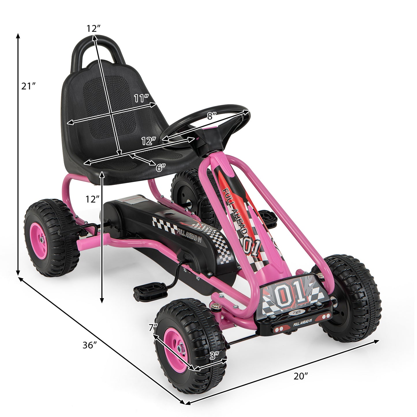 Costway Pink Kids Pedal Go Kart With Handbrake And 4 Wheels