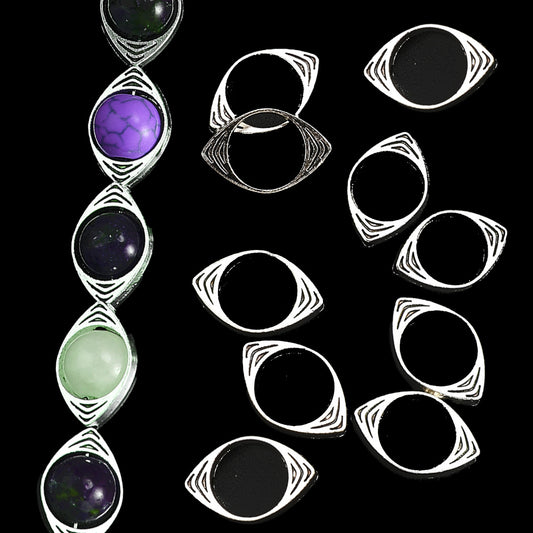 Antique Silvery Evil Eye Bead Frames Alloy Oval Spacers