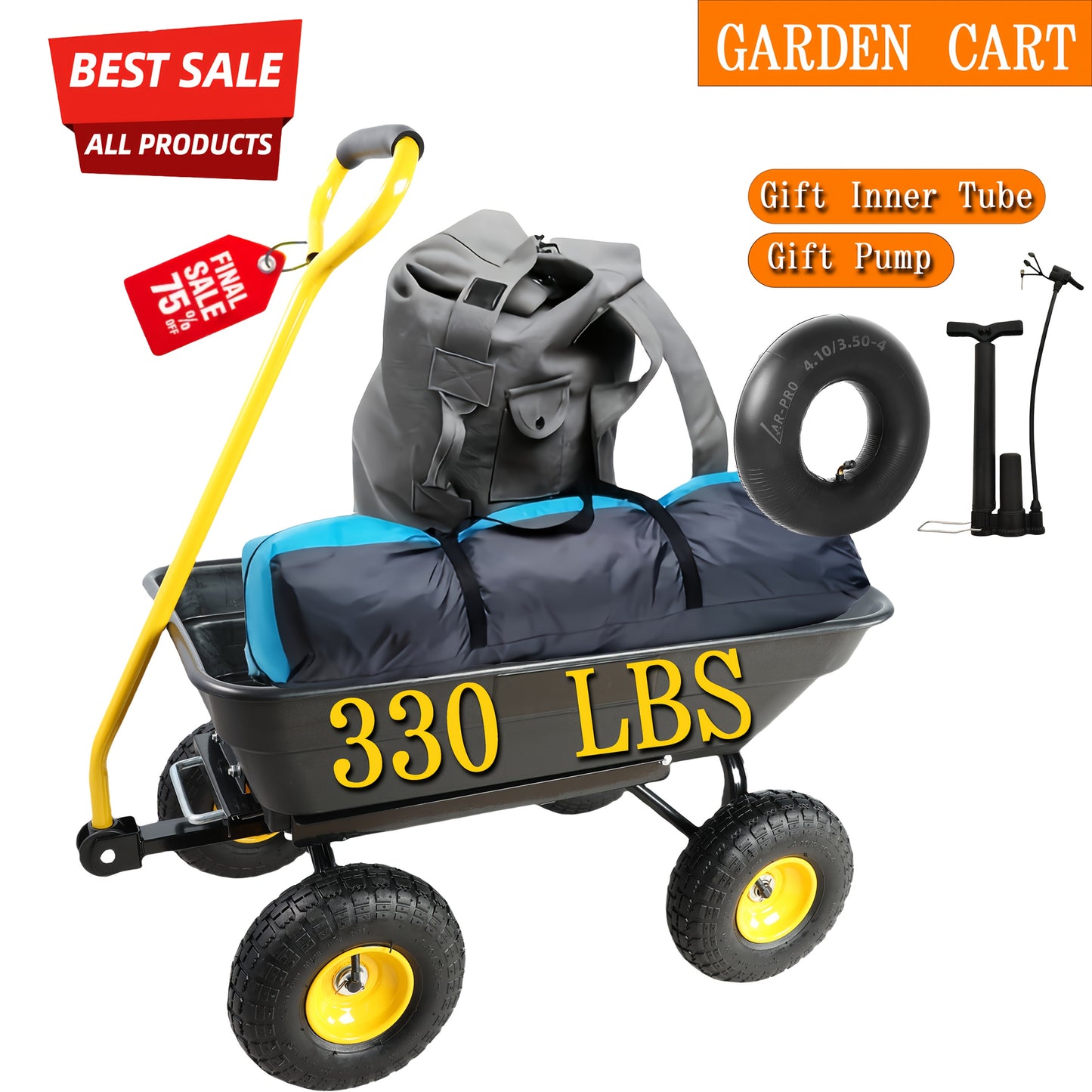 Heavy Duty Folding Wagon Cart 330 Lbs 180 Degree Swivel