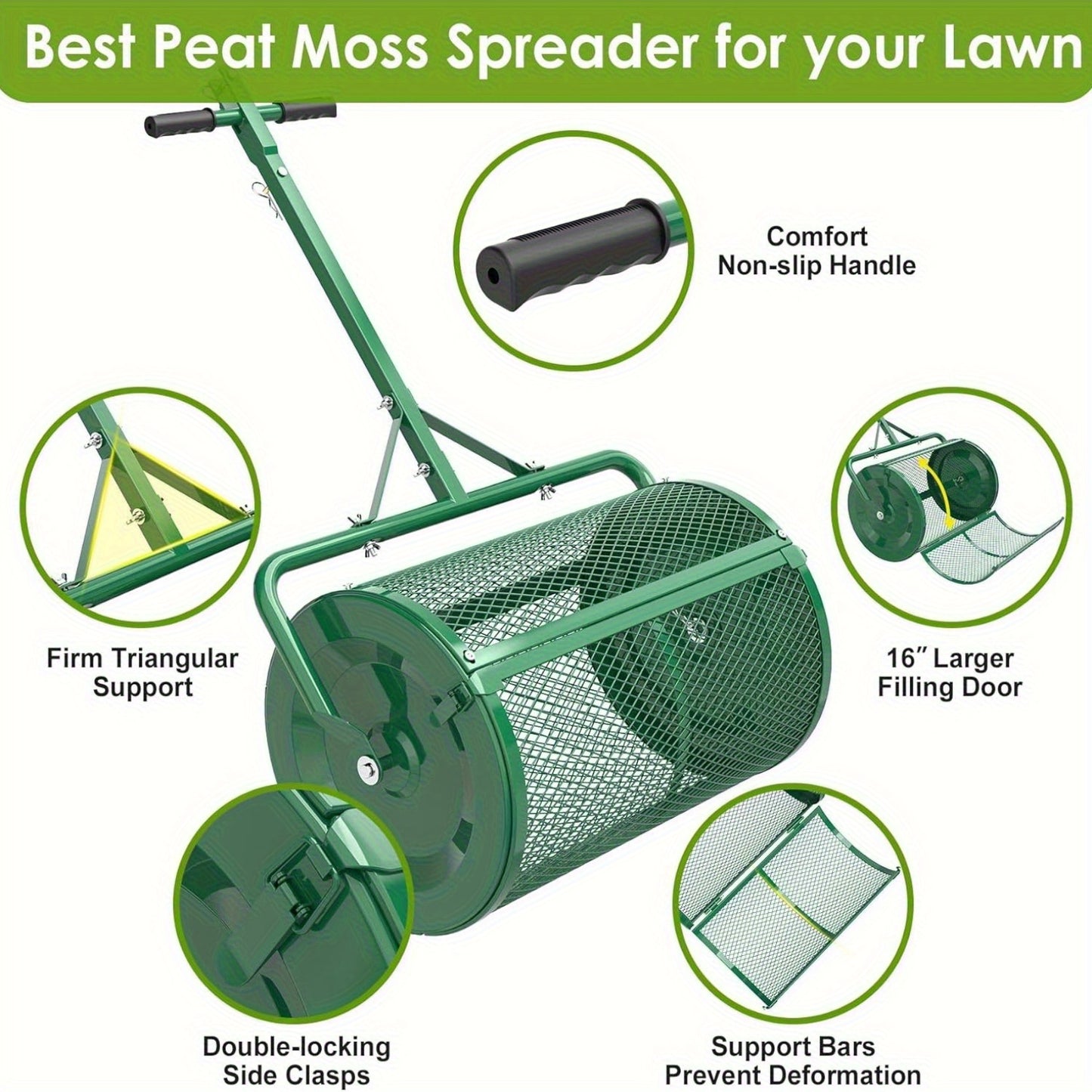 Seeutek 24 Inch Upgraded Compost Spreader with 3 Heights