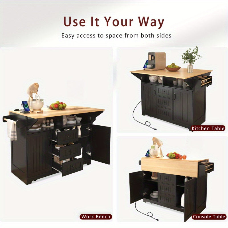 Mobile Kitchen Island With Power Outlet And Drop Leaf