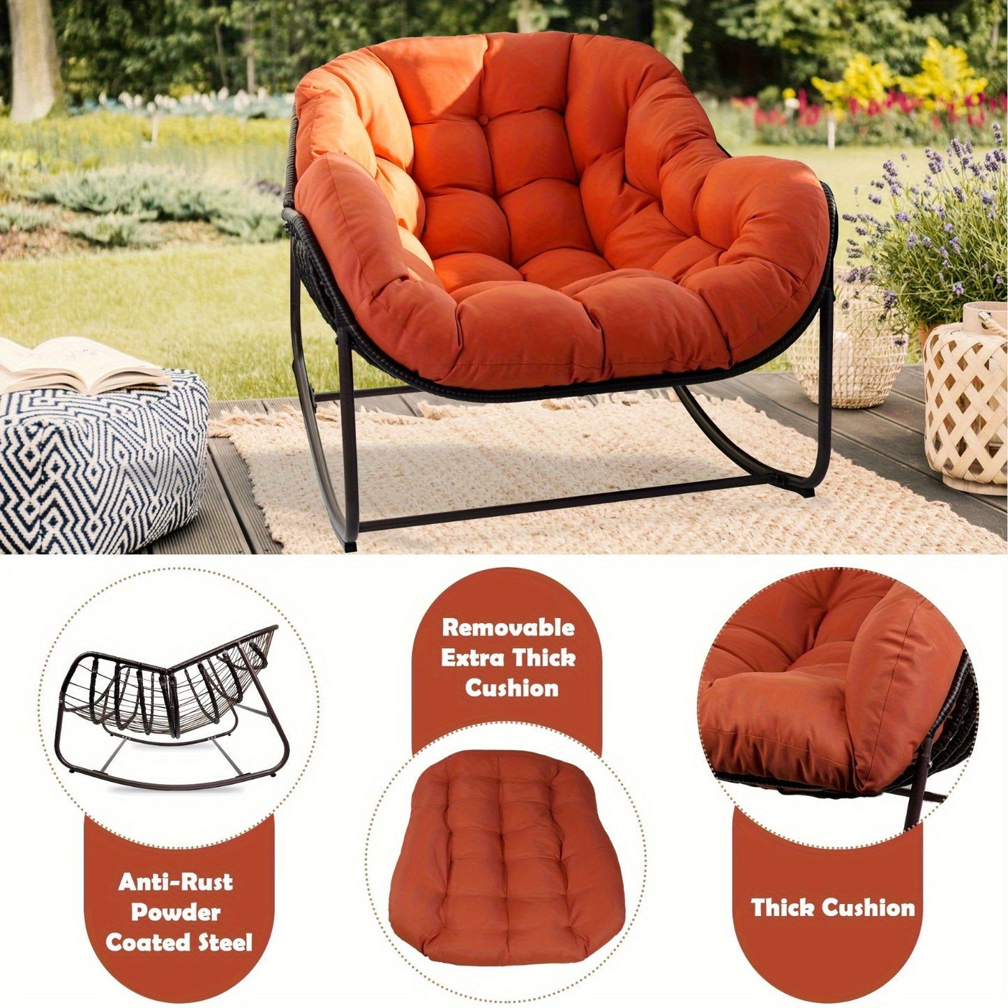 Oversized All Weather Wicker Papasan Rocking Chair Cushion