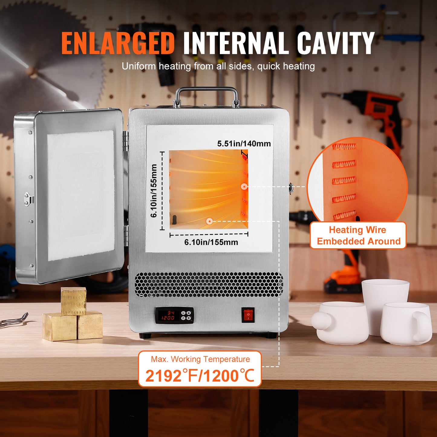 VEVOR Electric Kiln 1500W Desktop Wax Casting Kiln