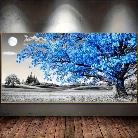 Frameless Round Diamond Painting Kit Blue Tree Wall Decor