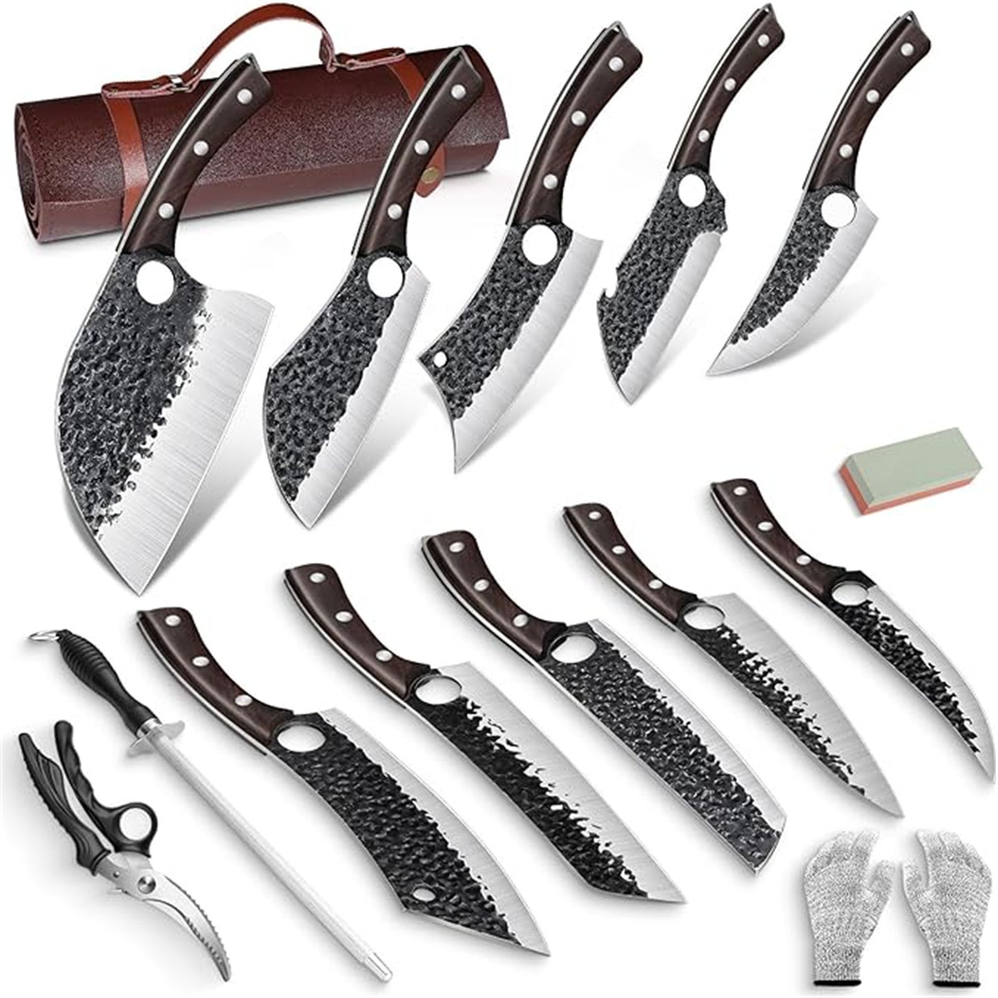 Serbian Chef Knife Set Hand Forged 15 Pieces With Knife Bag