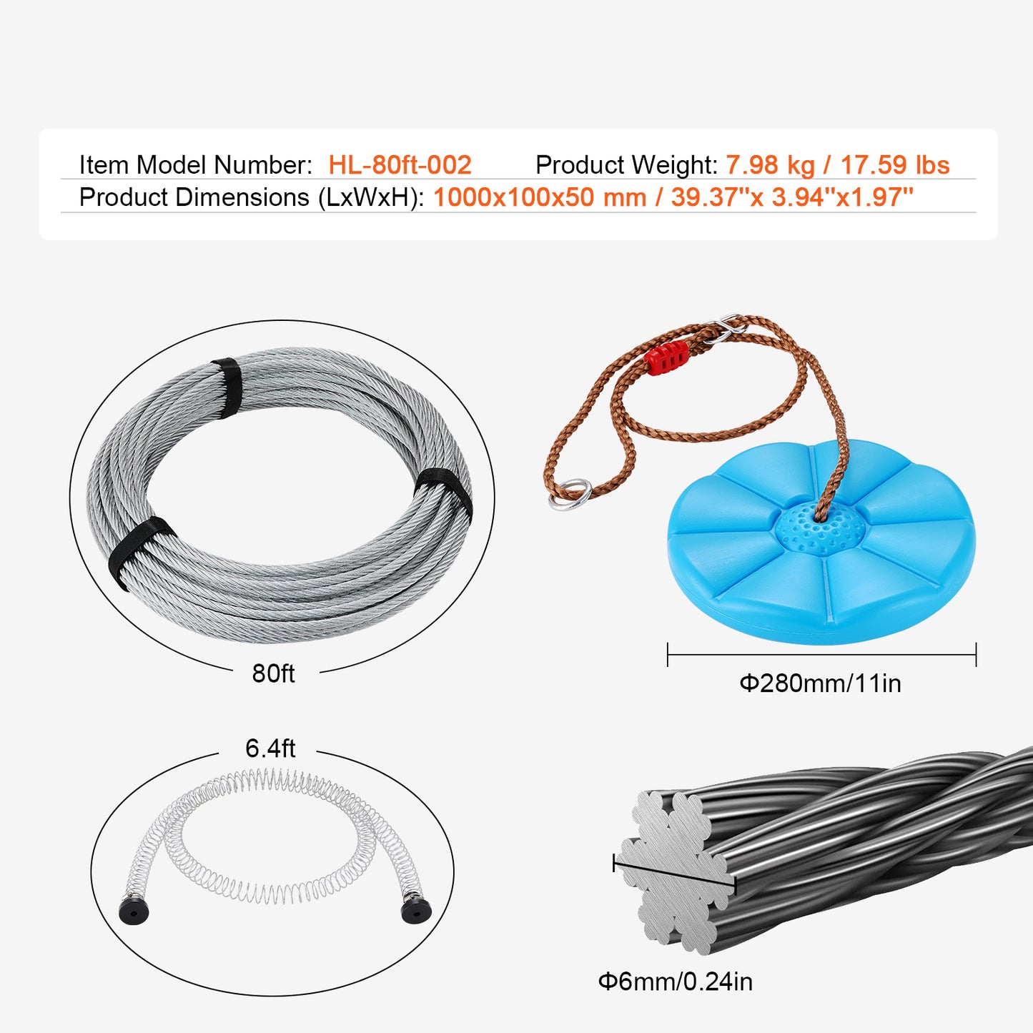 VEVOR Zipline Kit 80 Ft for Kids and Adults Backyard