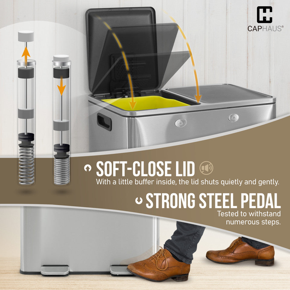 Caphaus Black Dual Trash Can With Double Lid And Recycle Bin