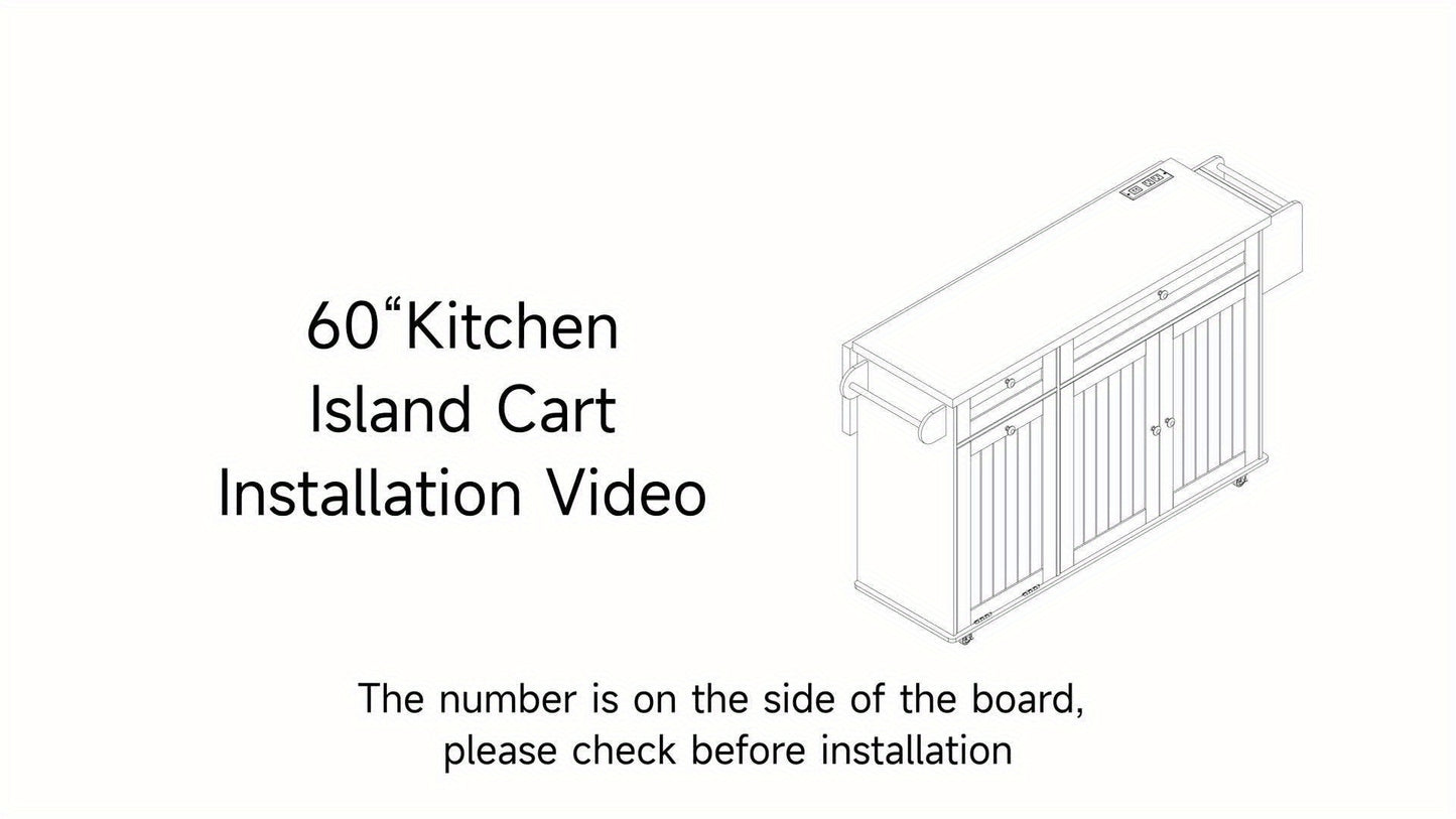 60 Inch Mobile Kitchen Island Cart With Power Outlet