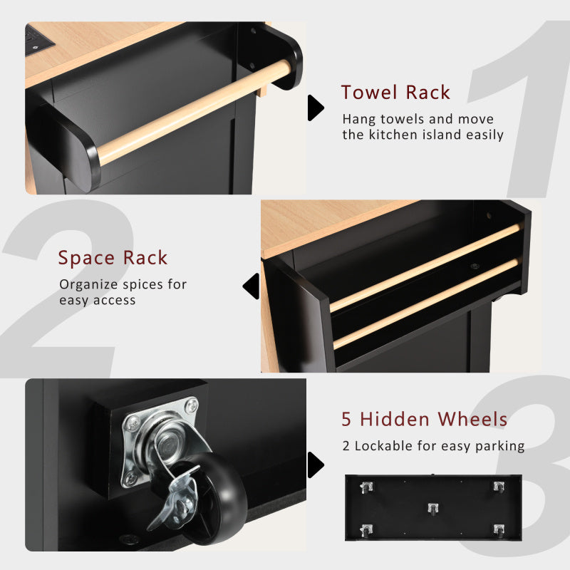 Mobile Kitchen Island With Power Outlet And Drop Leaf