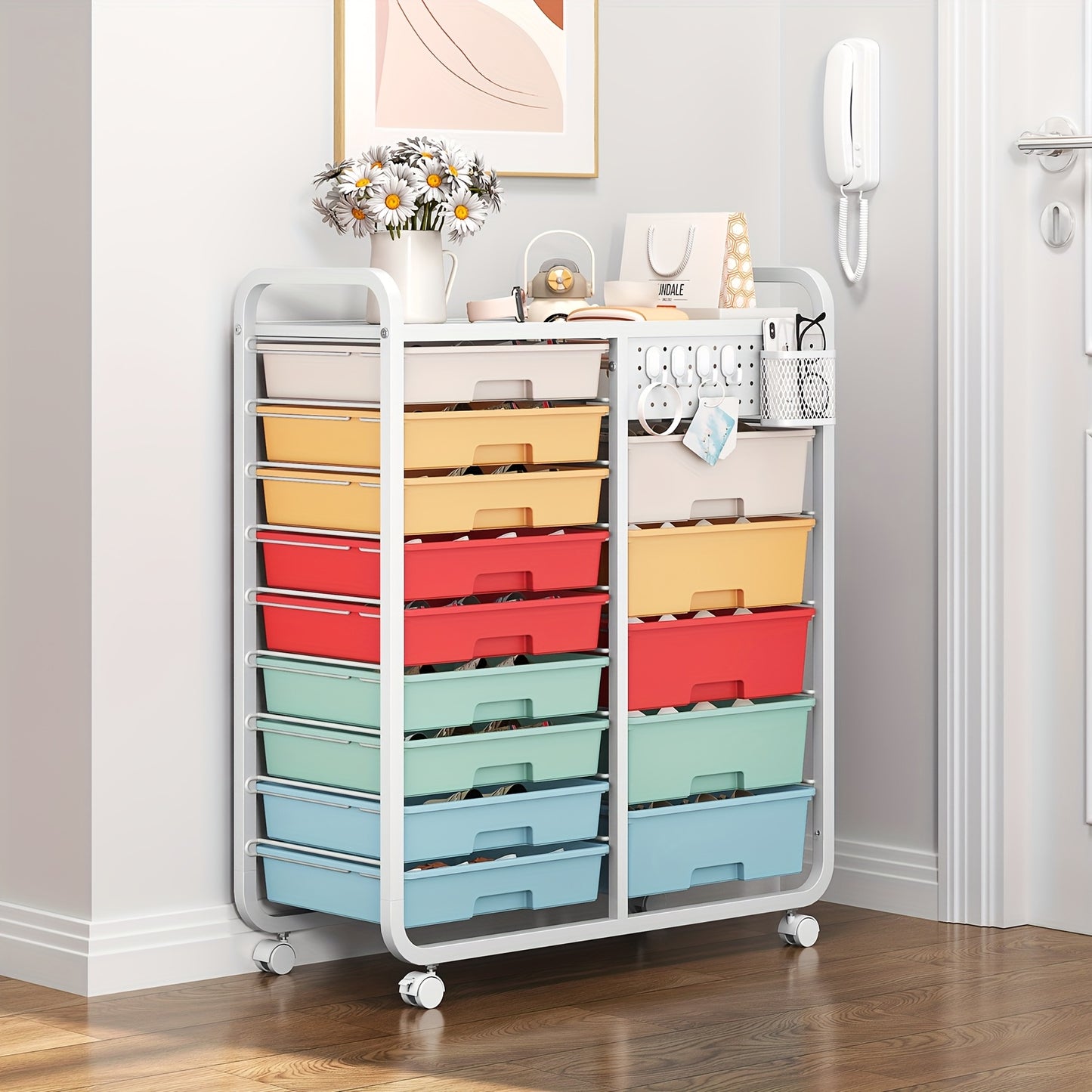 TOOLF Durable 14-Drawer Rolling Metal Storage Cart