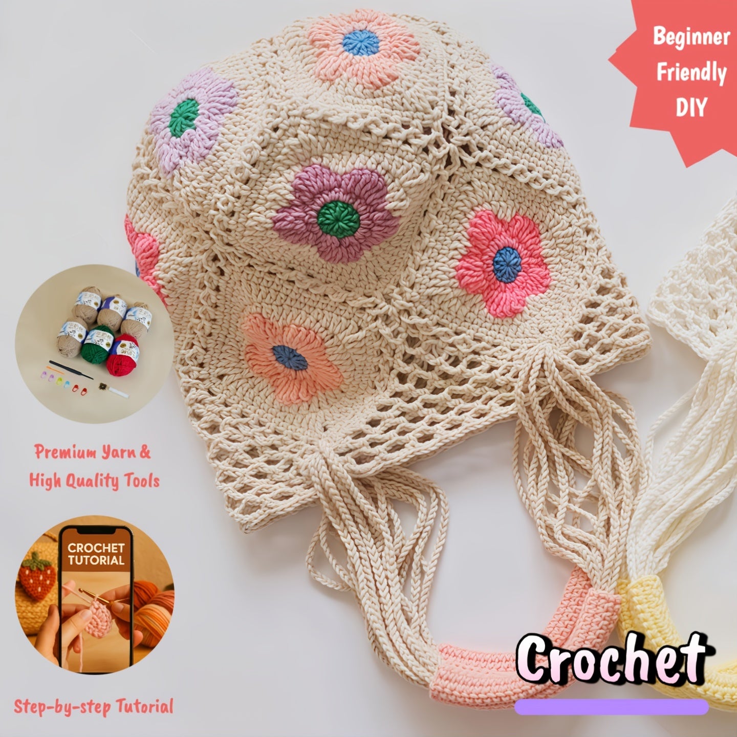 Floral Crochet Bag Kit For Beginners With Premium Yarn