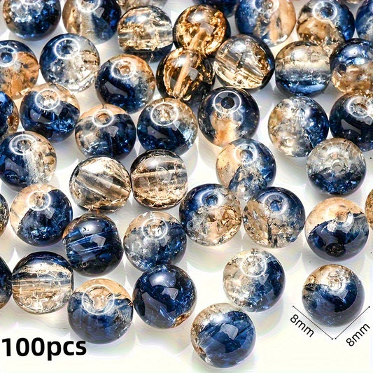 Blue Golden Crack Glass Beads 8mm Pcs for Jewelry Making