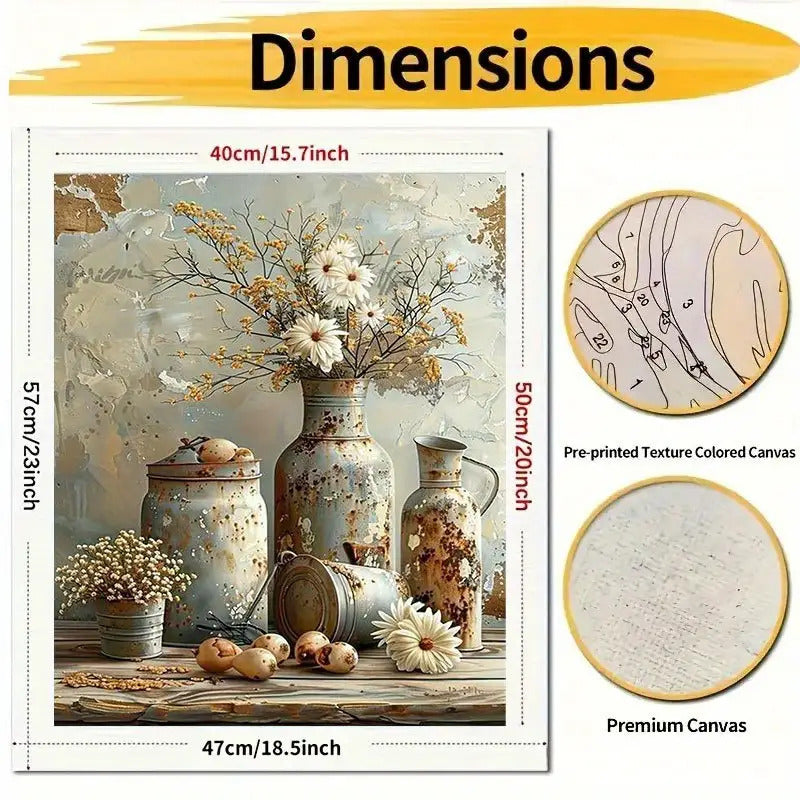 Adult Paint By Number Kit Rustic Floral Canvas Set Deluxe