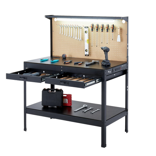 VEVOR 47.2 Inch Heavy Duty Workbench With Pegboard Outlets