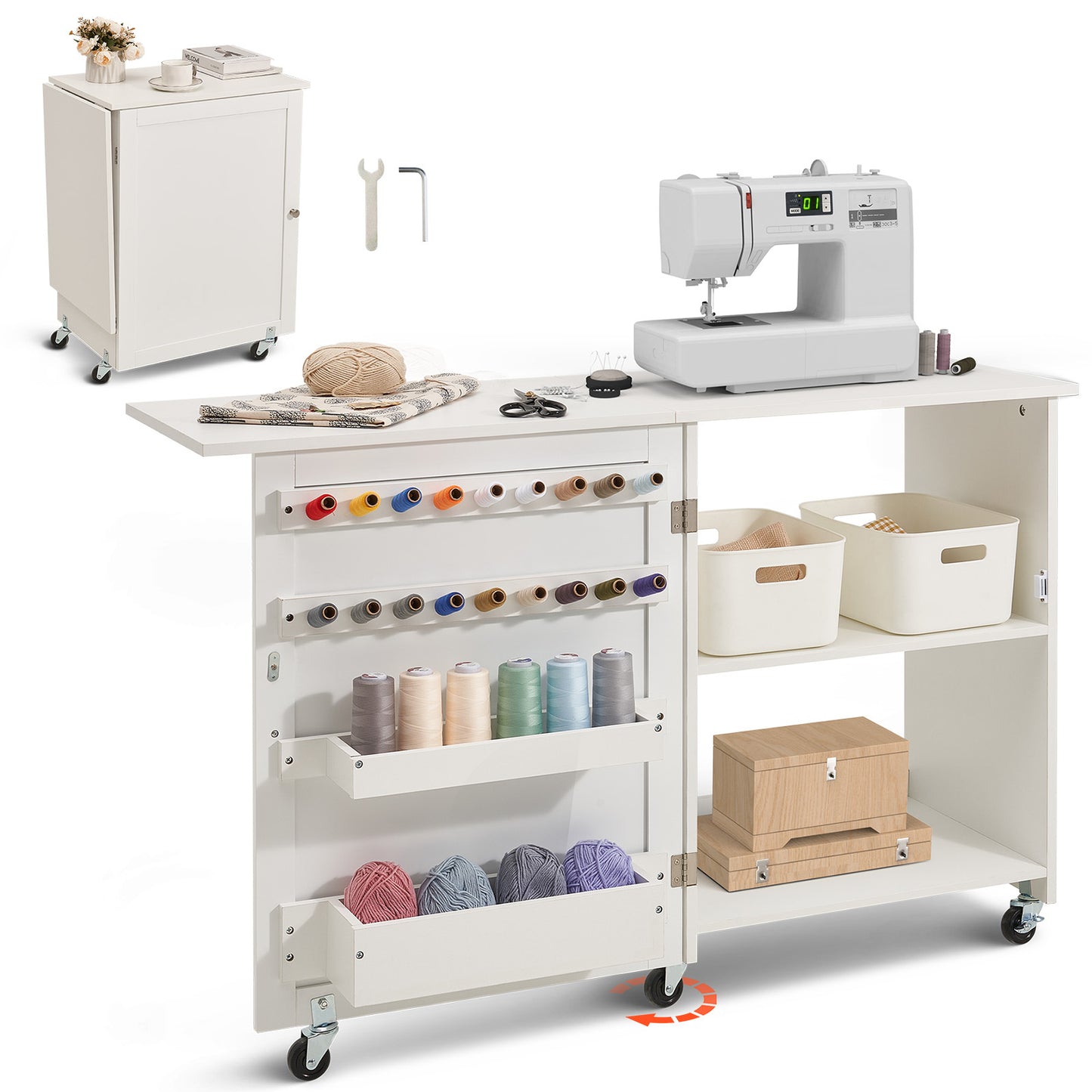 Vevor Folding Sewing Craft Table With Lockable Wheels