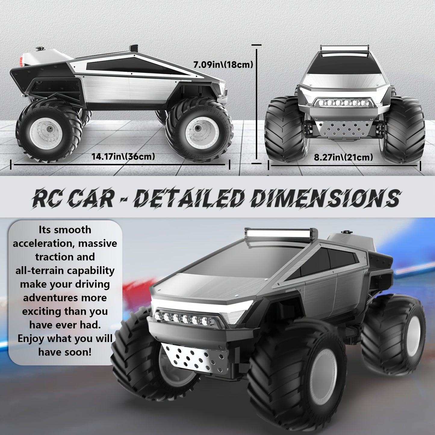 2.4GHz 4WD All Terrain RC Monster Truck with LED Lights