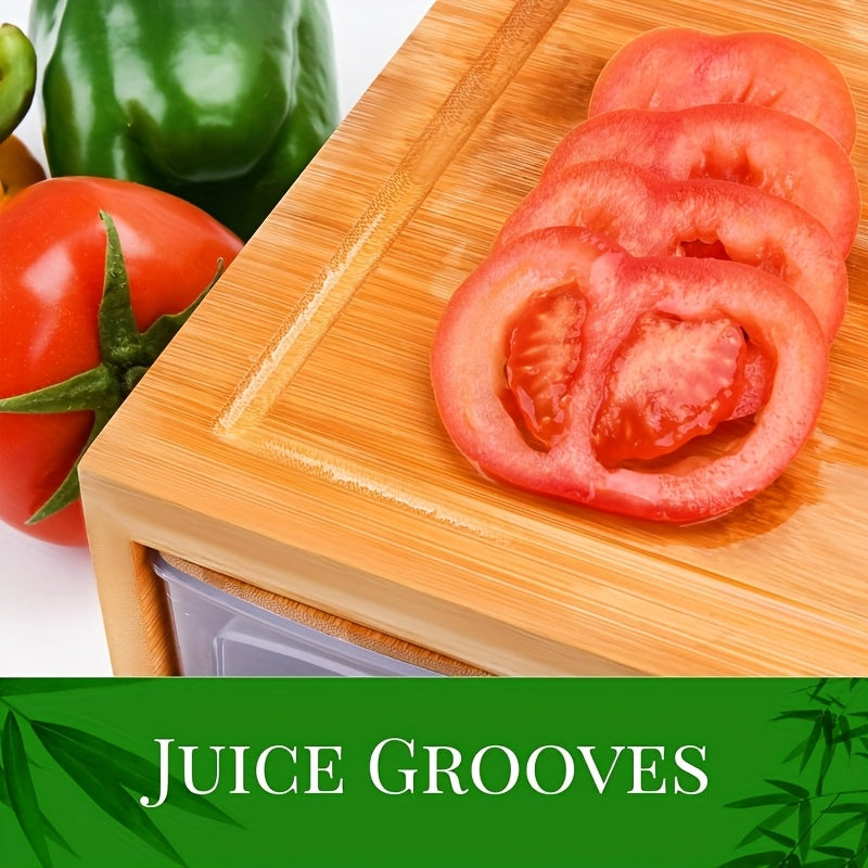 Bamboo Cutting Board Set With 4 Storage Containers Durable