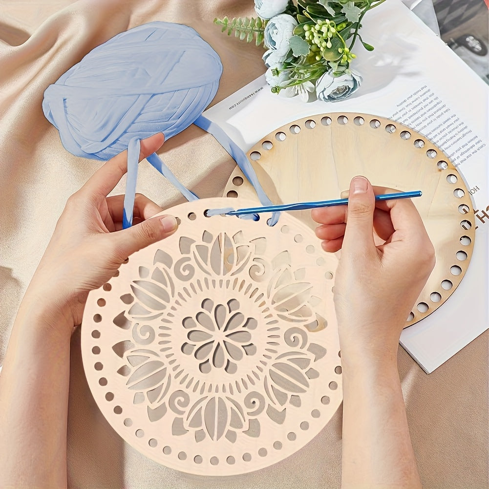 Apricot Crochet Basket Kit 8 Pcs With Wooden Bases And Lids