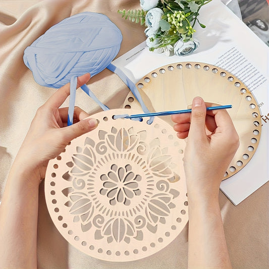 Apricot Crochet Basket Kit 8 Pcs With Wooden Bases And Lids