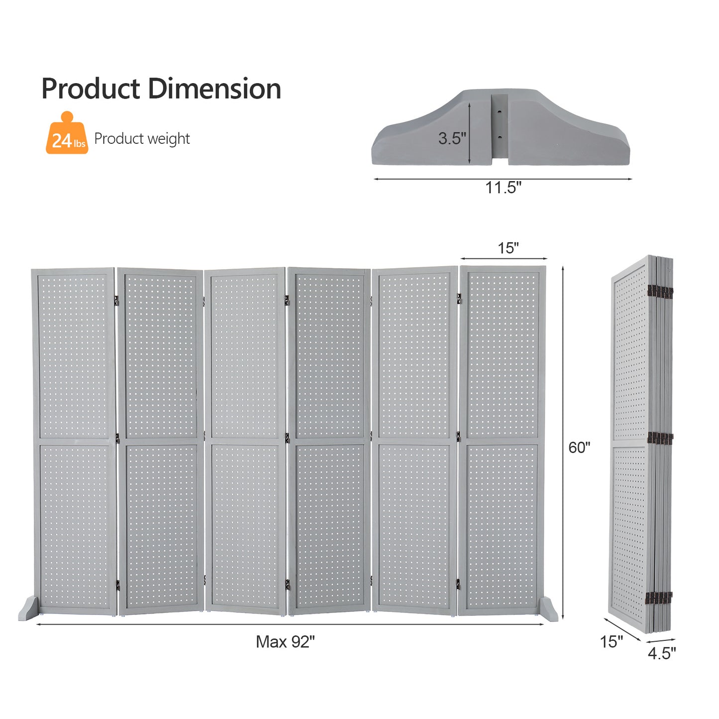 5 Ft Wood Freestanding Pegboard Room Divider Organizer