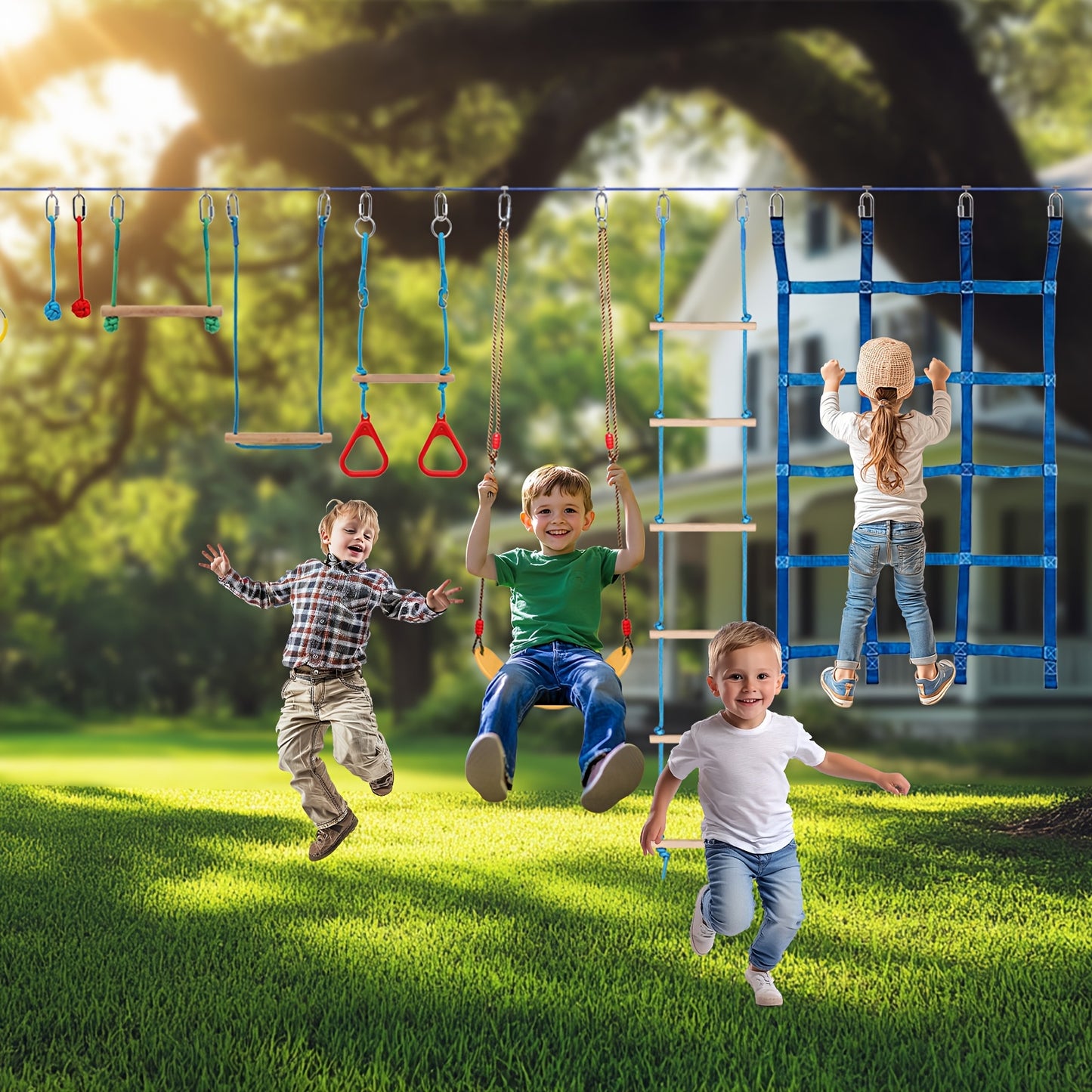 65FT Ninja Warrior Obstacle Course for Kids Outdoor Set