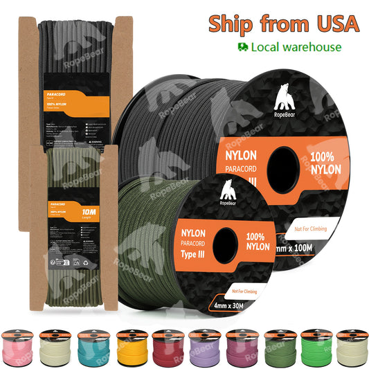 4mm Paracord Type III Nylon Rope 30m 7 Strand Core Outdoor