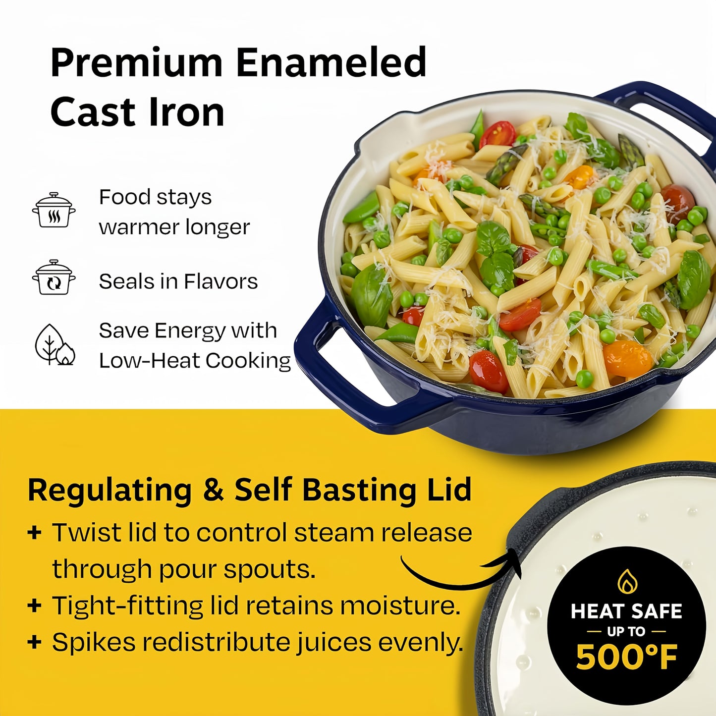 NATIVO 5 Piece Stackable Cast Iron Cookware Set Enamel