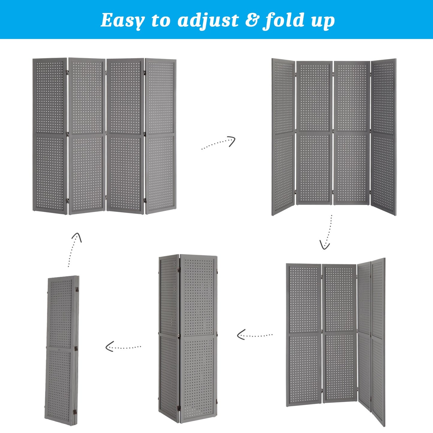 5 Ft Wood Freestanding Pegboard Room Divider Organizer