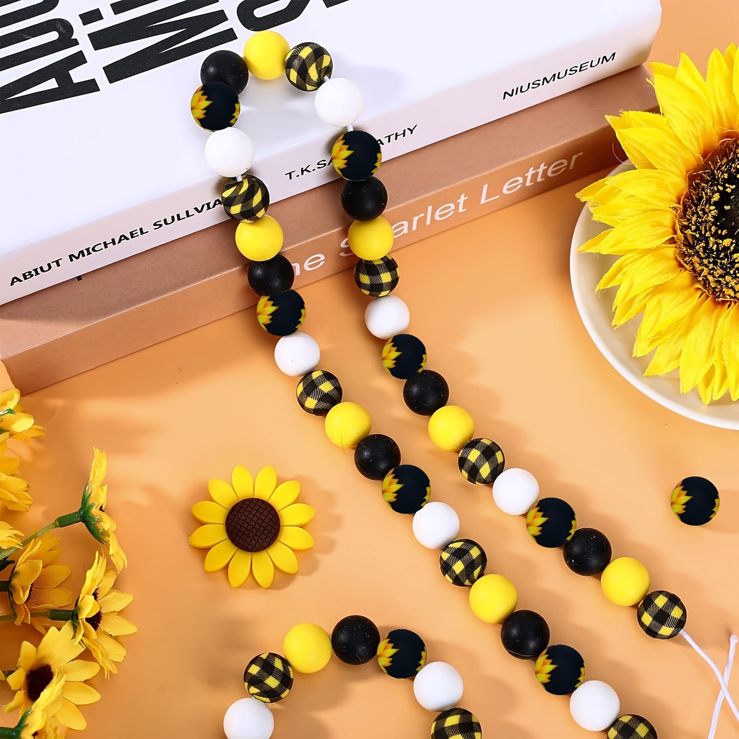 Yellow Sunflower Silicone Bead Set 82pcs For DIY Jewelry