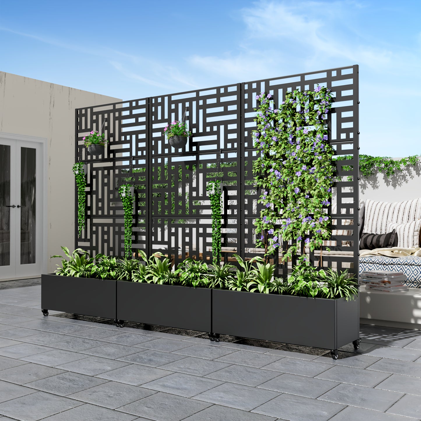 Wrought Iron Black Arch Planter Box With Climbing Rack