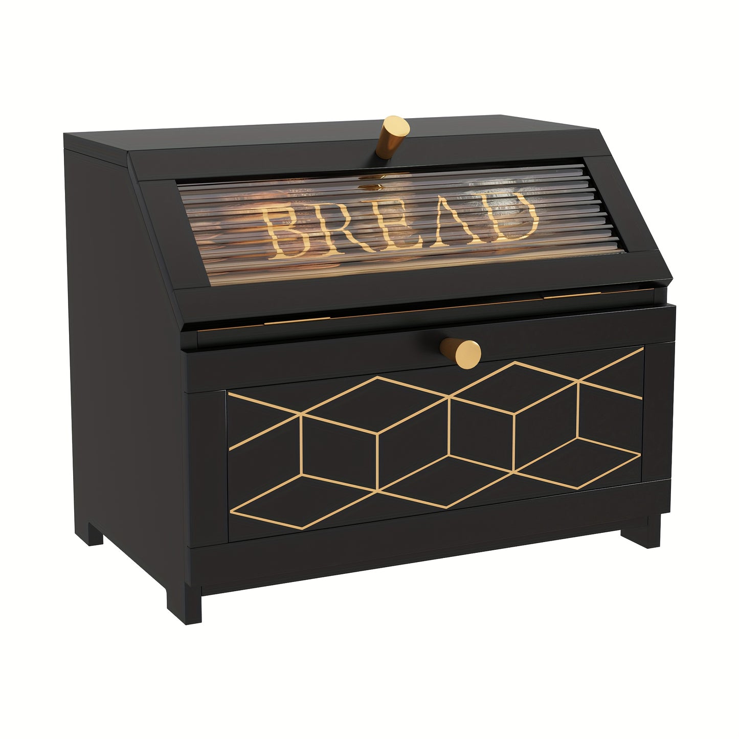 Golden Trim Wooden Bread Box For Kitchen Countertop Storage