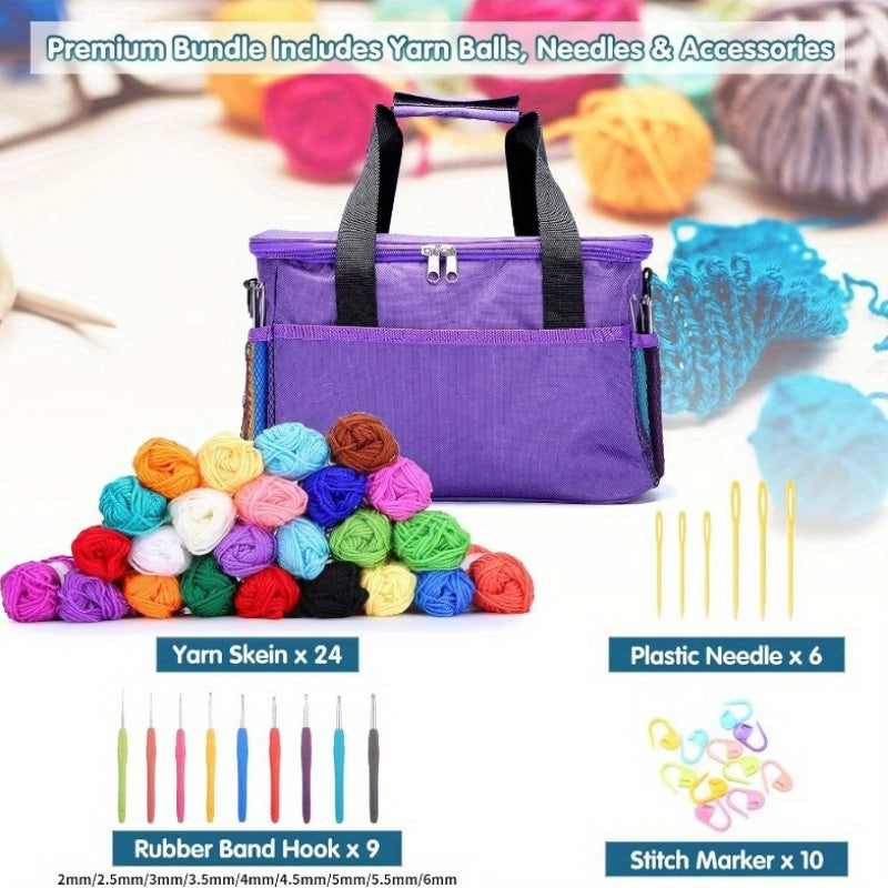 All-In-One Crochet Kit With 24 Yarns Storage Case Beginners