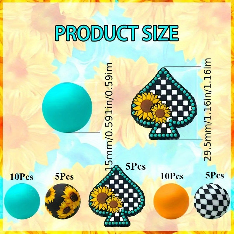 Sunflower Grid Spade Silicone Beads Set 35pcs DIY Jewelry