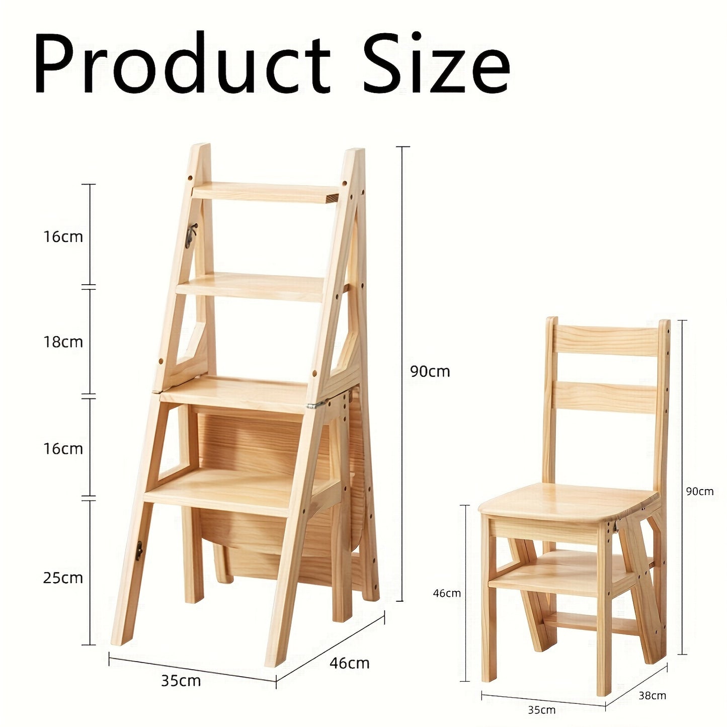 Four In One Solid Wood Ladder Stool For Kitchen And Bath