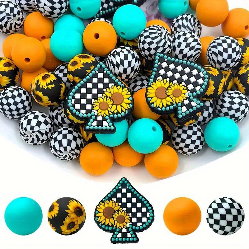 Sunflower Grid Spade Silicone Beads Set 35pcs DIY Jewelry