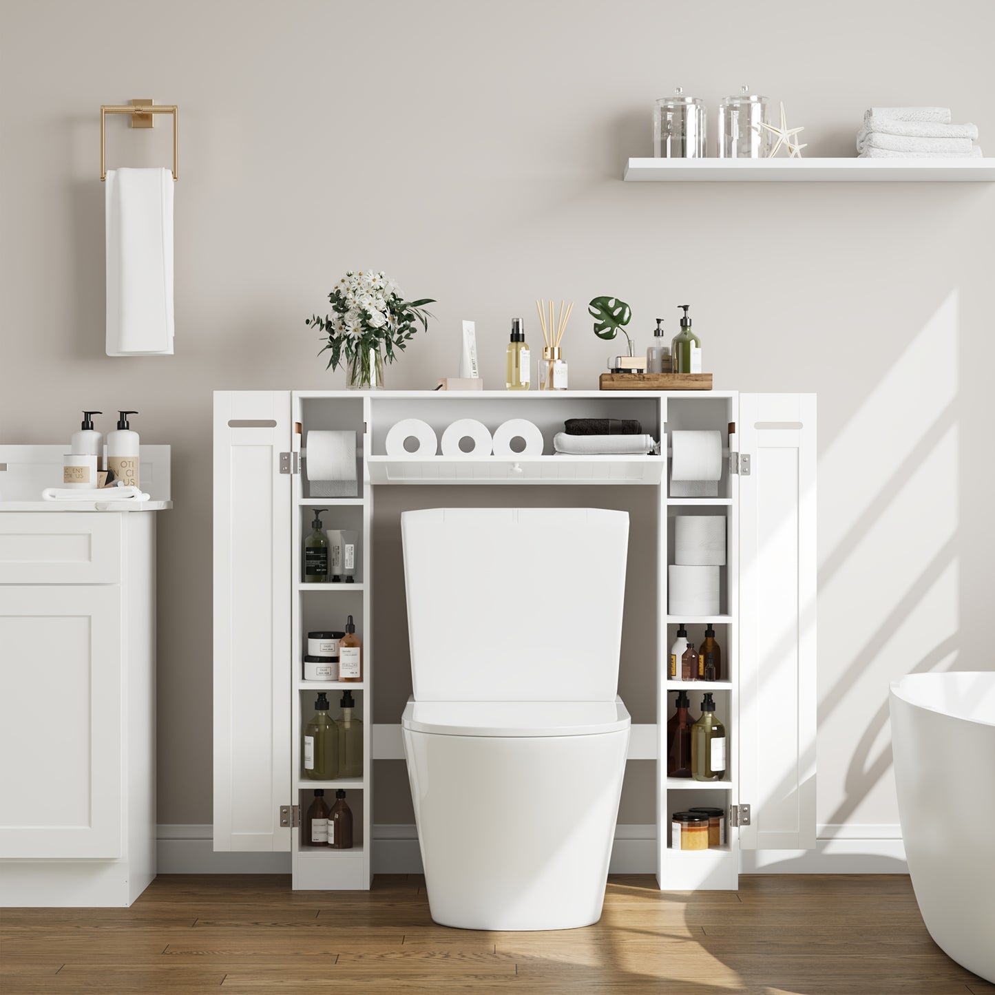 Over Toilet Storage Cabinet White With Adjustable Shelves