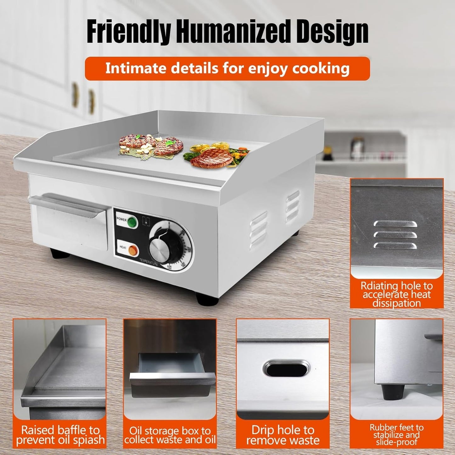 Rovsun 14 Inch Electric Flat Top Grill Teppanyaki Pro