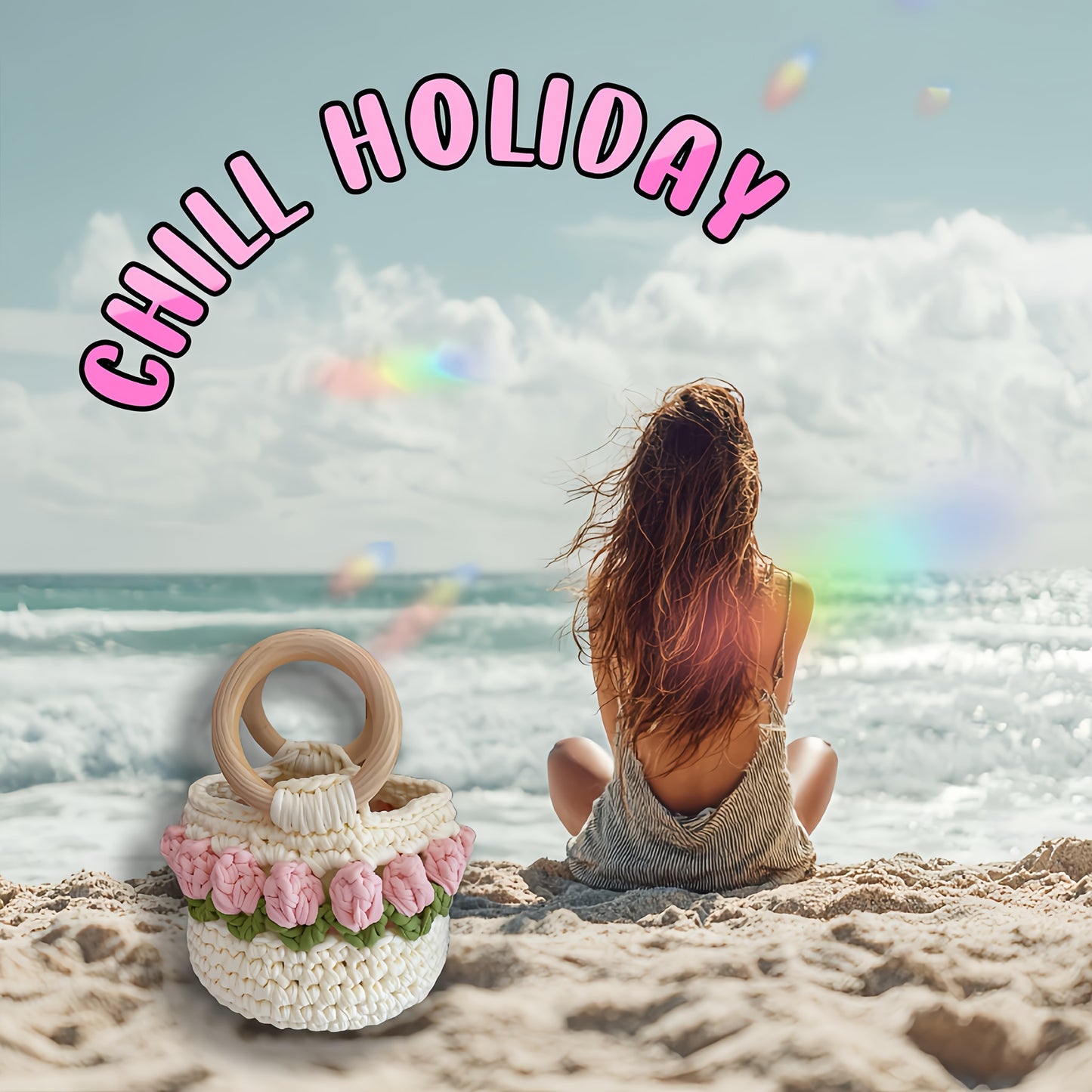Tulip Crochet Handbag Kit With Wooden Handles And Yarn