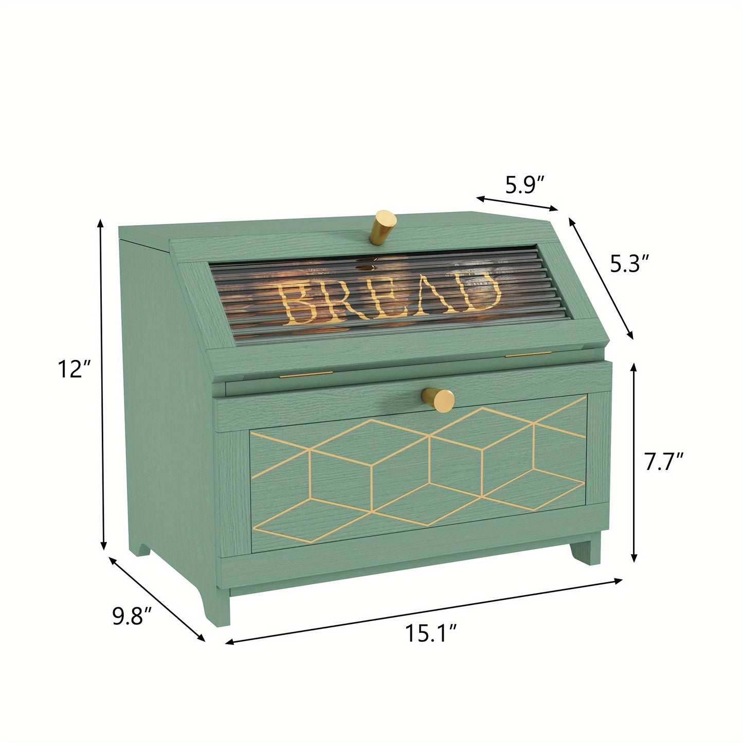 Golden Trim Wooden Bread Box For Kitchen Countertop Storage