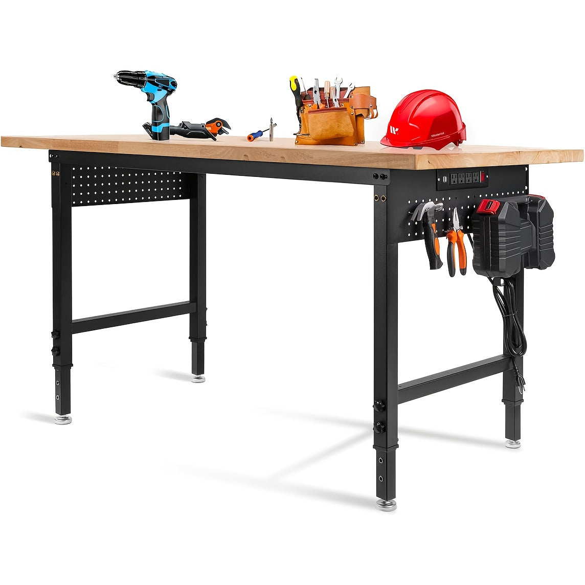48-60in Heavy Duty Adjustable Workbench With Pegboard 2000lbs Capacity