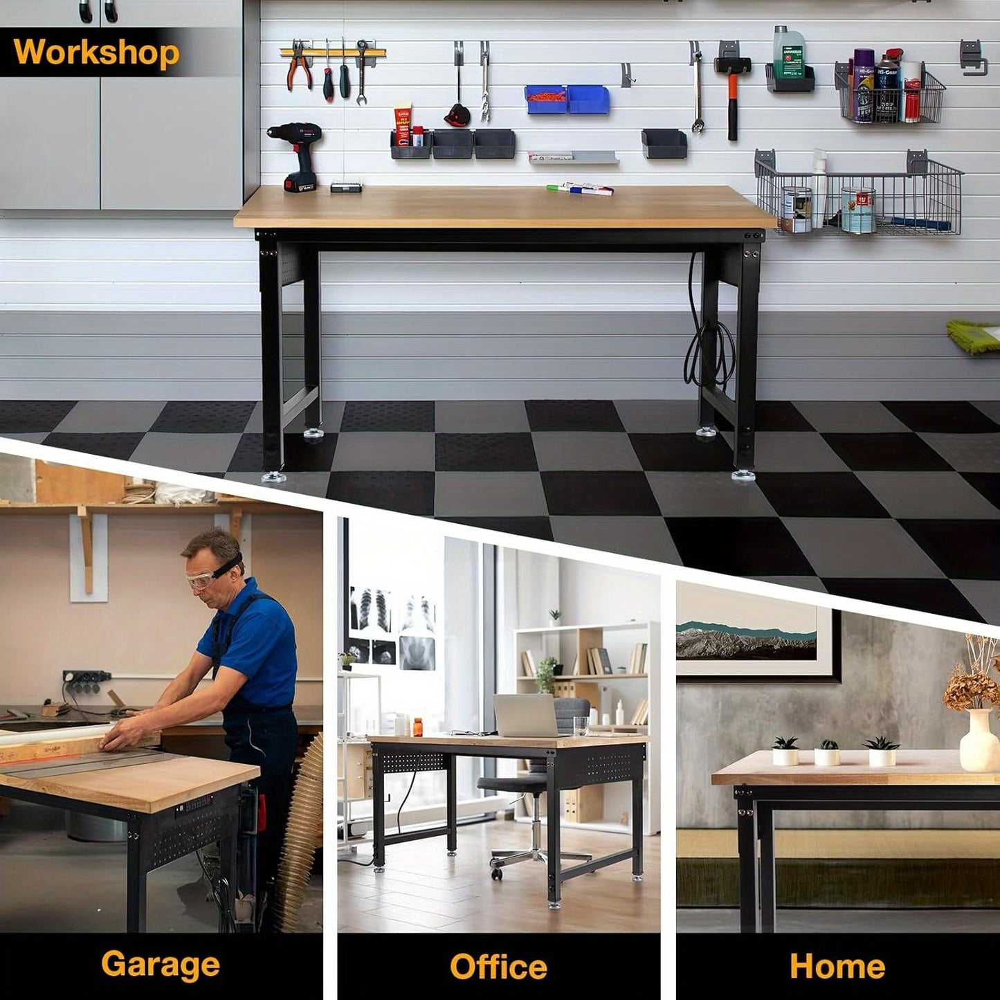 48-60in Heavy Duty Adjustable Workbench With Pegboard 2000lbs Capacity