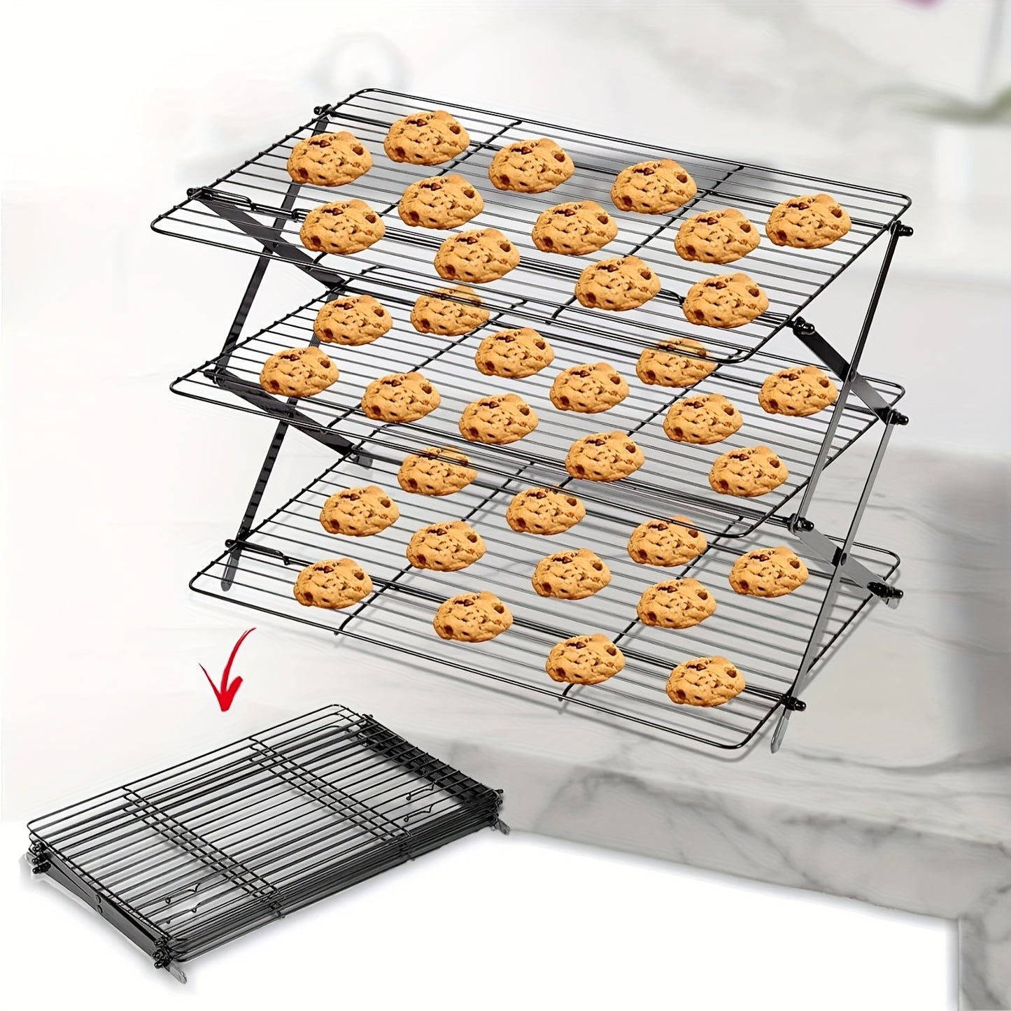 Foldable Four Layer Cooling Rack Set With Silicone Spatula
