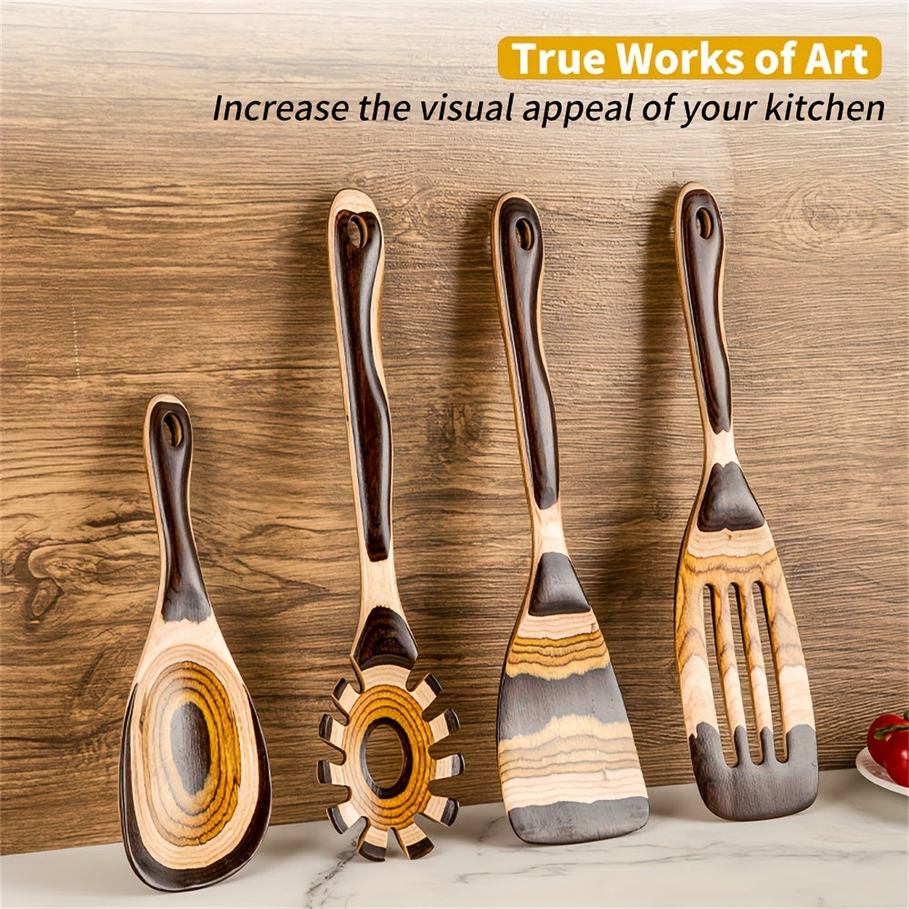 Pakkawood Spurtle Set 7Pcs Kitchen Utensils With Spoon Rest