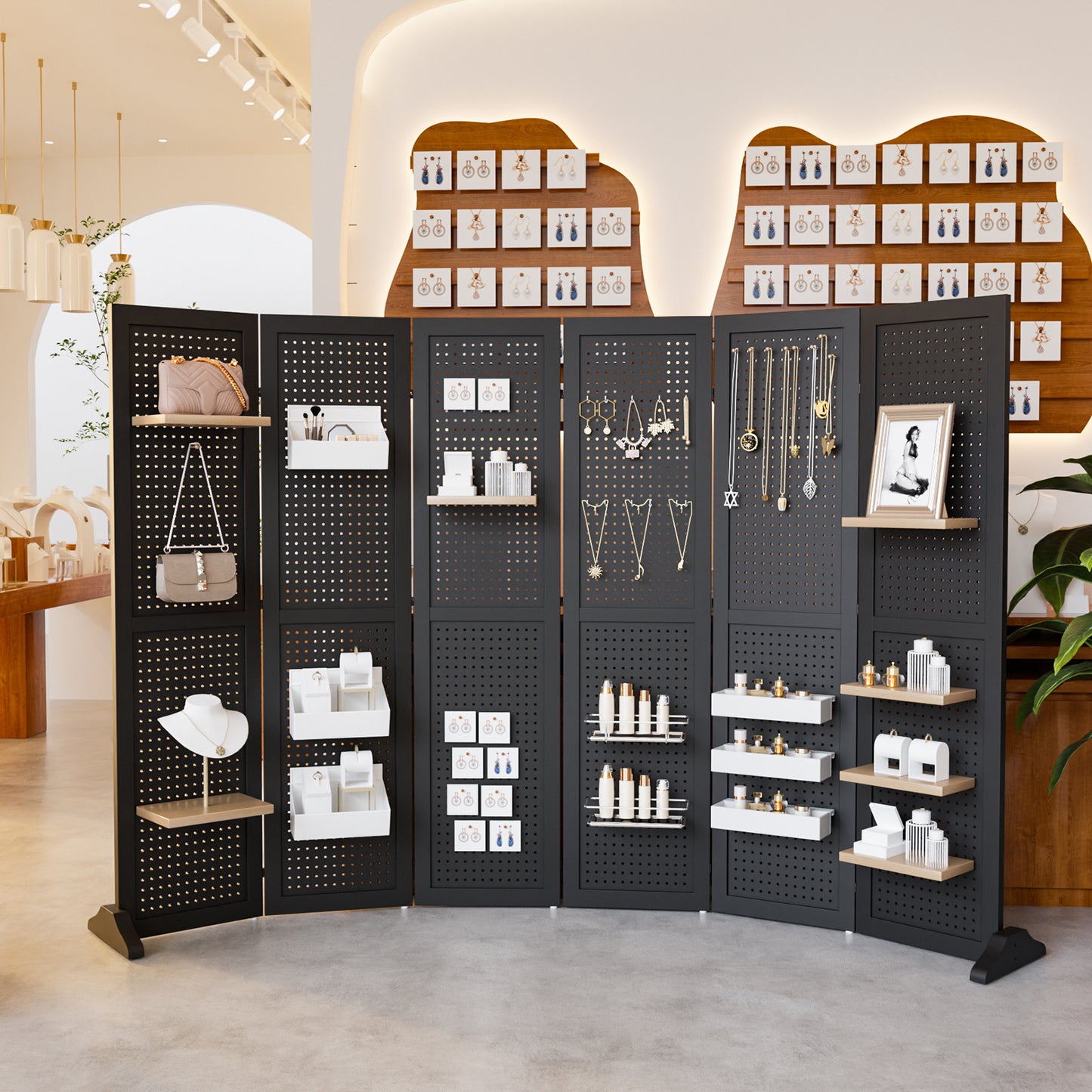5 Ft Wood Freestanding Pegboard Room Divider Organizer
