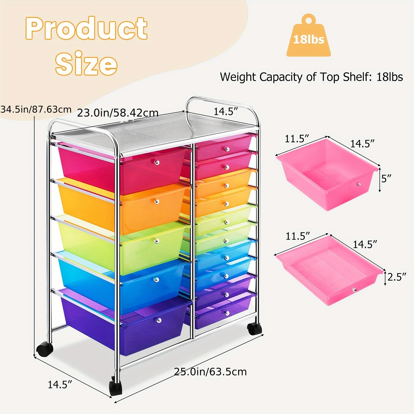 Costway 15-Drawer Rolling Storage Cart for Office and School