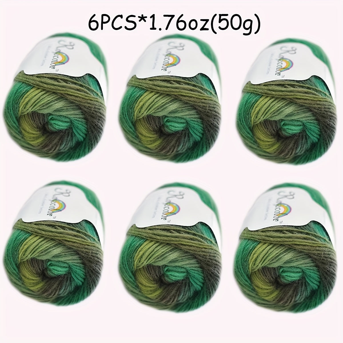 6 Pack 100 Percent Wool Yarn Gradient Green Pink For Shawls