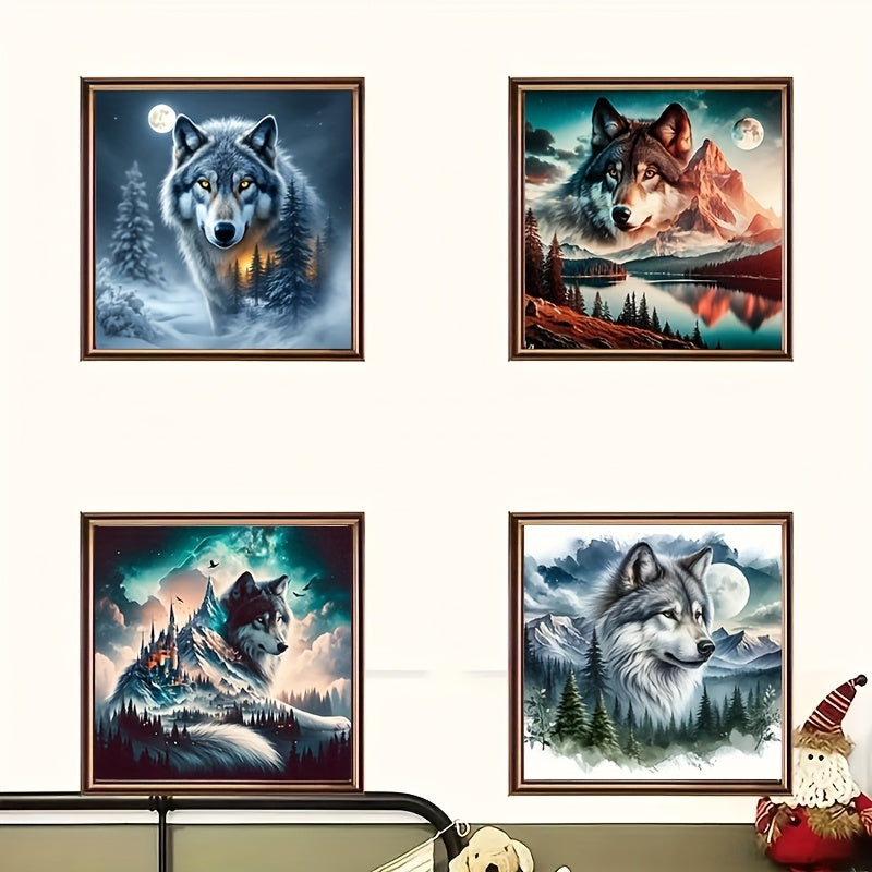 4 Pack Animal Landscape Diamond Painting Wolf Wall Decor