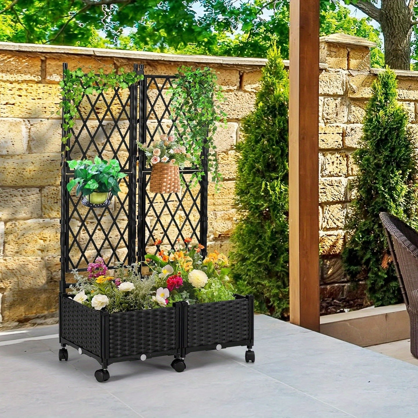 Garden Trellis And Raised Planter Box For Patio Black