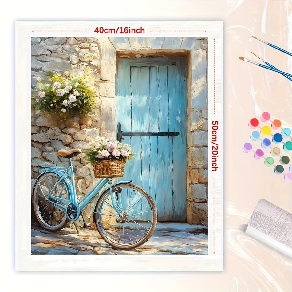 Adult Digital Oil Painting Kit Beginners Bicycle Flowers