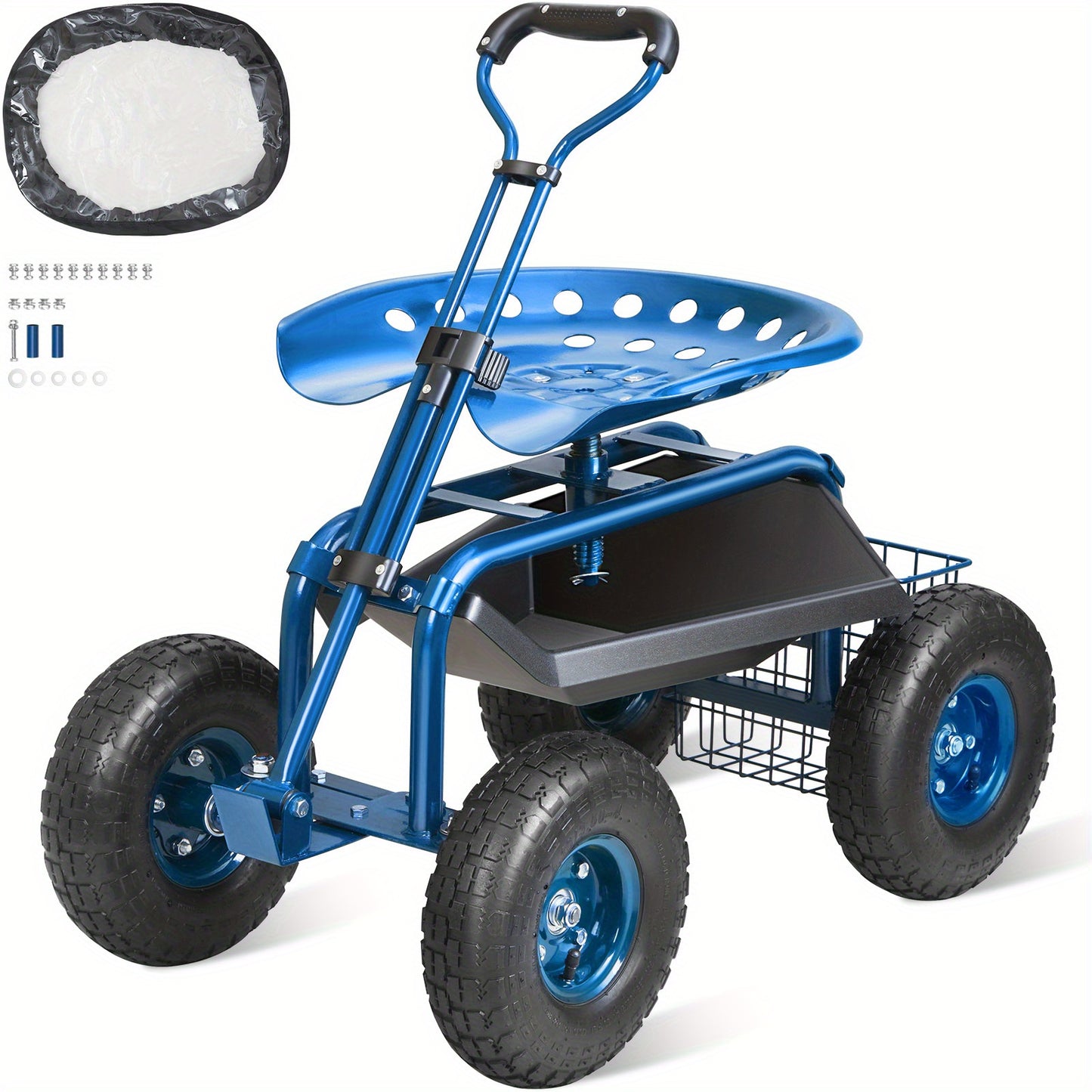 Heavy Duty Adjustable Garden Seat With Wheels Metal Frame